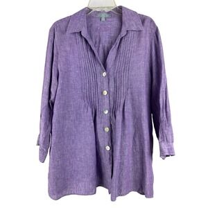 Foxcroft Women's Shaped Fit Button Up Shirt Blouse Size 16 Linen Resort